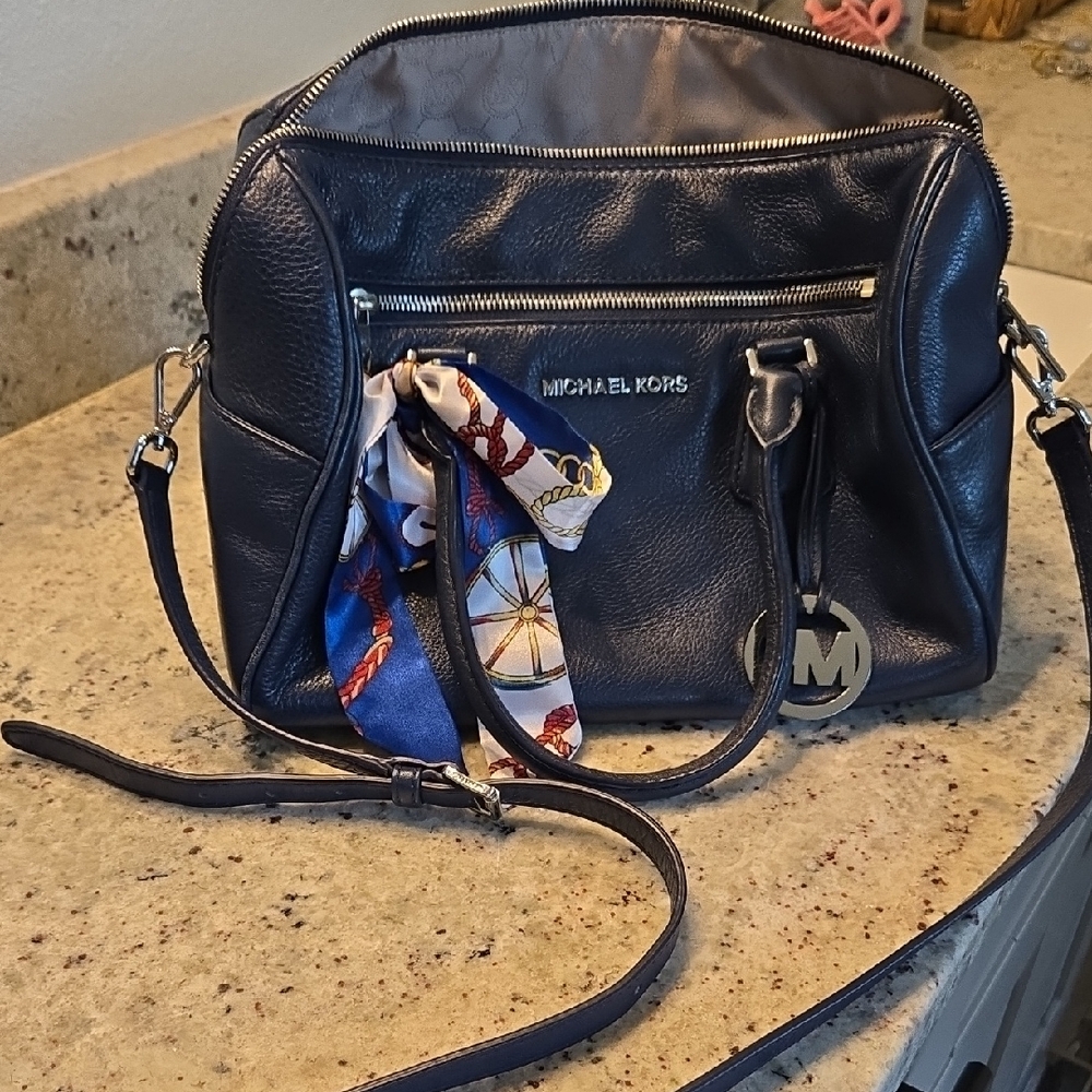 Michael Kors Blue Crossbody Bag with Silver Hardware